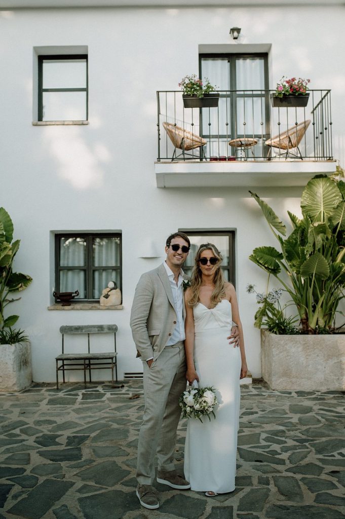Couple posing after their wedding ceremony in Benissa
